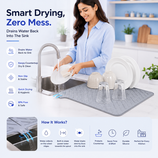 Silicone Dish Drying Mat – Quick Dry Non-Slip Kitchen Sink Mat